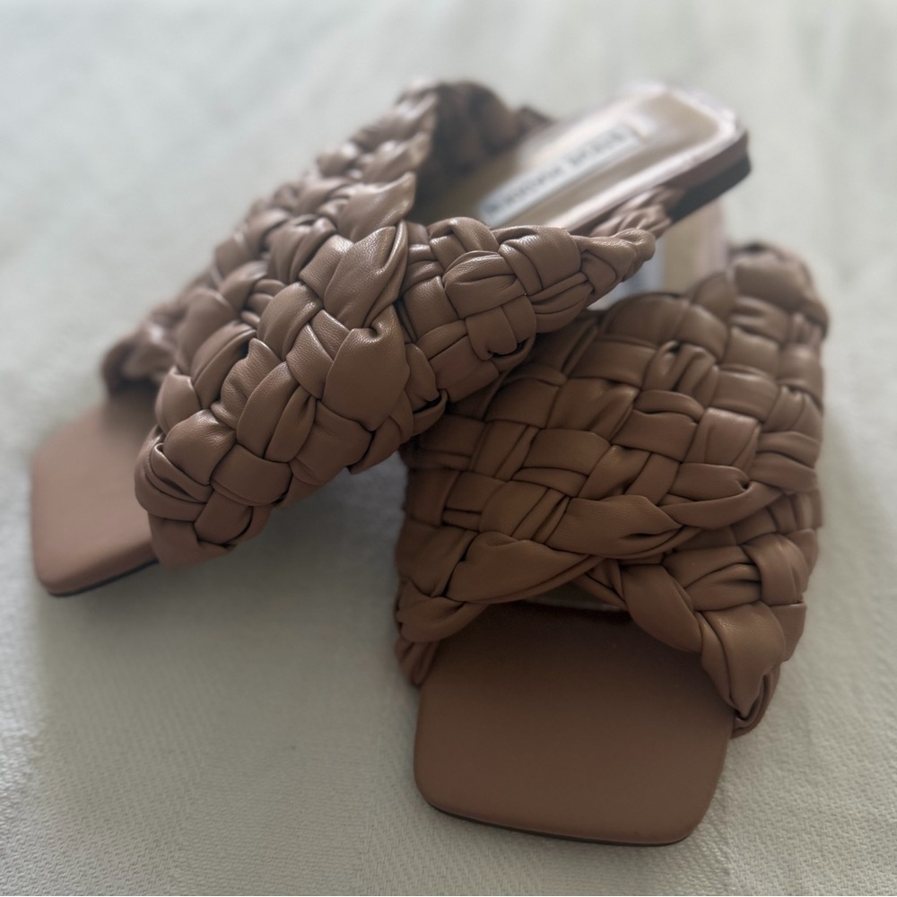 Steve Madden Marina Braided Woven Slide Sandals Neutral Taupe Brown 7